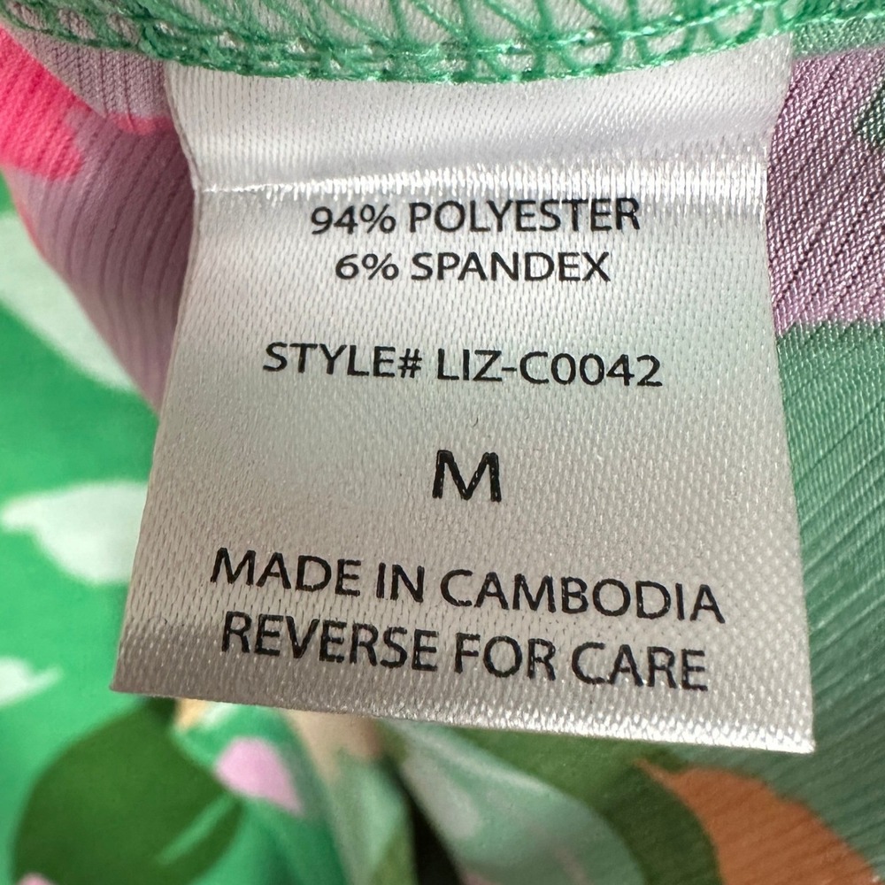 Dear Scarlett Blouse Womens Medium Liz-C0042 Green Floral Roll Tab Sleeve EUC - Picture 4 of 8